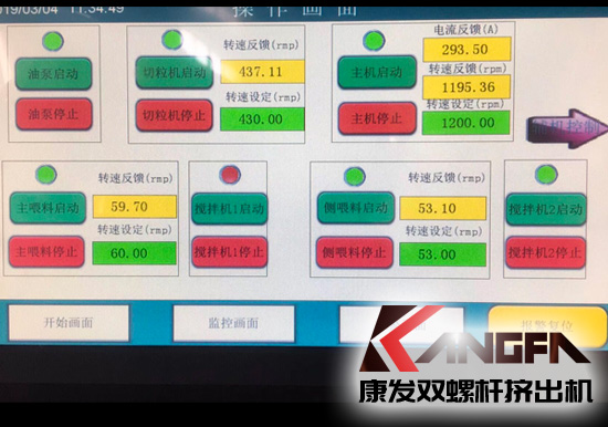 康發(fā)揚州客戶選購的JSH-K系列75高扭水環(huán)切粒雙螺桿擠出機(jī)開機(jī)